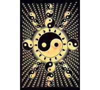 AVA Collections Tapisserie murale multicolore psychédélique en coton indien - Drap de pique-nique - Décoration murale - Art mural hippie - Décoration de chambre (jaune, yin yang)