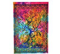 AVA Collections Tapisserie murale multicolore REPRÉSENTANT L'ARBRE DE VIE - Décoration murale à suspendre hippie, tie-dye, bohème, bobo - Couvre-table et décoration murale pour la chambre, le dortoir