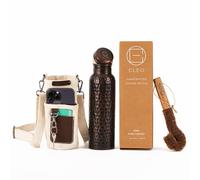 AVA DESIGNZ Bouteille d’Eau en Cuivre Noir Martelé 950 ml - Gourde Ayurvédique Étanche Sans BPA pour Sport, Yoga, Voyage, Gym & Bureau avec Sac en Toile, Porte-Cartes et Brosse