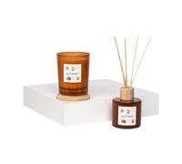 AVA & MAY Barcelona Home Fragrance Set végétalien avec bâtonnets parfumés et bougie parfumée - 1 diffuseur et 1 bougie avec huile parfumée de qualité supérieure à base de framboise, jasmin et candis