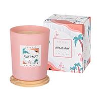 AVA & MAY Bougie parfumée Bahamas (180 g) - Bougie vegan avec bougeoir au doux parfum de noix de coco, vanille et monoï, bougie artisanale retour en vacances