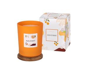 AVA & MAY Bougie parfumée Sicile (180 g) - Bougie vegan aux notes fruitées de miel, magnolia et orange, bougie artisanale estivale avec bougeoir en verre