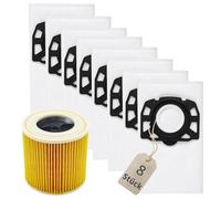 AVAENZO Lot de 8 Sacs 2.863-314.0 pour aspirateur Karcher KFI 357 WD2 Plus, WD3S, WD3S V, SE 4001, SE 4002, KWD3, WD3.200, 1 filtre à cartouche 2.863-303.0