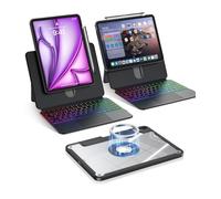 avakot Étui avec clavier magnétique transparent pour iPad Air 11" (M3/M2) et Pro 11" 4e, 3e, 2e 1ère génération, rétroéclairage 7 couleurs, pavé tactile multi-touch, rotation à 360° amovible et levage