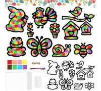AVAKY 24Pcs Activité Manuelle Enfant Découpage Papier, Stickers Fenetre Loisir Creatif Enfant Décoration Printemps Pâques, Kit Bricolage pour Cadeau Anniversaire Fête Party Maternelle et École