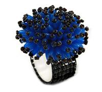 Avalaya Bague flexible en acrylique et perles de verre Bleu/noir/35 mm D