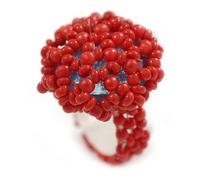 Avalaya Bague flexible en forme de bouton avec perle en verre et acrylique Rouge 20 mm Taille M, taille unique, Verre, plastique, Aucune pierre précieuse