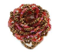Avalaya Bague flexible en forme de fleur en verre avec perles en verre rouge et bronze Taille M 35 mm, taille unique, Verre Verre Bronze
