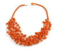 Avalaya Collier cordon en coton avec petites perles en céramique - Couleur orange - 58 cm de long, taille unique, Céramique Cordons