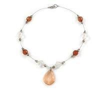 Avalaya Collier en perles acryliques facettées marron/transparent avec fil en argent - 42 cm de long