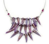 Avalaya Collier plastron en forme de pépite de coquillage violet argenté - 48 cm de long