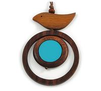 Avalaya Long collier avec pendentif en bois et cordon en coton Marron/bleu clair - 84 cm de longueur / 10 cm