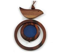 Avalaya Long collier avec pendentif oiseau et cercle en bois Marron/bleu foncé 84 cm de long 10 cm