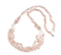 Avalaya Long collier multirangs perles de verre rose clair et quartz rose semi-pépites - 90 cm L, taille unique, Verre, Quartz