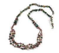 Avalaya Long collier multirangs perles de verre violet et malachite verte pépites semi-précieuses / 90 cm L, taille unique, Verre