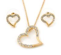 Avalaya Parure avec pendentif en forme de cœur en cristal autrichien transparent avec chaîne dorée et boucles d'oreilles à tige - 46 cm L/6 cm d'extension - Boîte cadeau