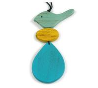 Avalaya Pendentif oiseau en bois écologique, turquoise, menthe et jaune avec cordon en coton noir réglable - Longueur max 76 cm, pendentif 14 cm, taille unique, cordons, bois, Pas de gemme