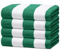 Avalon Towels Cabana Lot de 4 Grandes Serviettes de Plage surdimensionnées, 100% Coton filé à l'anneau, très absorbantes, Super Douces et à séchage Rapide, parfaites pour Offrir (Rayures Vertes)
