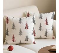 Avalune Housse Coussin Noel 45x45 Gris Rouge Arbre Housse Coussin Canapé Decoratif Noel Canape Decoration Taie Oreiller Pins Décoratif Taie d'oreille pour Christmas Maison Salon Chambre Lit Lot de 2