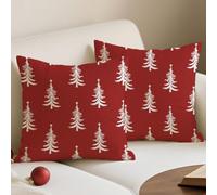 Avalune Housse Coussin Noel 50x50 Rouge Blanc Arbre Housse Coussin Canapé Decoratif Noel Canape Decoration Taie Oreiller Pins Décoratif Taie d'oreille pour Christmas Maison Salon Chambre Lit Lot de 2