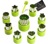 AVANA 9 pièces en acier inoxydable emporte-pièces légumes fruits emporte-pièces animaux forme coupe-légumes biscuit cookie cutter coupe-légumes manche protecteur pour enfants (vert)