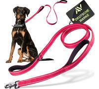 AVANA laisse de chien avec guide court réfléchissant | 2 dragonnes rembourrées | 1,5 mètres de laisse pour les chiens de grande et moyenne taille - Rouge