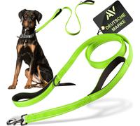 AVANA laisse de chien avec guide court réfléchissant | 2 dragonnes rembourrées | 1,5 mètres de laisse pour chiens de grande et moyenne taille - vert fluo