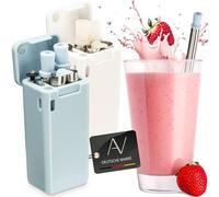 AVANA Lot de 2 pailles réutilisables en acier inoxydable Pliables en silicone Sans BPA Respectueux de l'environnement Pliables avec brosse de nettoyage et boîte magnétique (blanc et bleu clair)