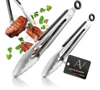 AVANA Lot de 2 pinces de cuisine en acier inoxydable pour barbecue et cuisine - Noir
