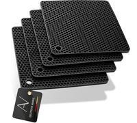 AVANA Lot de 4 dessous de plat en silicone de qualité supérieure - Multifonctionnels - Résistants à la chaleur - Passent au lave-vaisselle - Antidérapants - Motif nid d'abeille - Noir