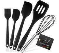 AVANA Lot de 5 ustensiles de cuisine en silicone - Noir | Résistant à la chaleur, cuisson, ustensiles de cuisine antiadhésifs, fouet, spatule, pinceau à pâtisserie, spatule