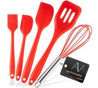 AVANA Lot de 5 ustensiles de cuisine en silicone - Résistants à la chaleur - Antiadhésifs - Fouet, spatule, pinceau à pâtisserie - Spatule (rouge)