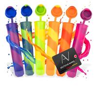 AVANA Lot de 6 moules à glace réutilisables en silicone sans BPA | Moules à sucettes glacées, glaçons à l'eau, crème glacée, sucettes glacées, multicolores