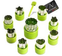 AVANA Lot de 9 Emporte-Pièce Acier Inoxydable - Pour Légumes, Fruits, Biscuits - Forme d'Animaux - Coupe-Légumes - Poignée de Protection Enfants - Vert