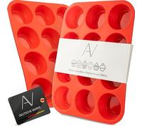 Avana Moule à muffins en silicone pour 12 muffins sans bisphénol A avec revêtement anti-adhésif Rouge
