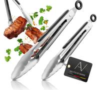 AVANA Pince à griller Pince de cuisine en acier inoxydable Lot de 2 pinces de cuisine en silicone Pince à servir Pince multi-usages pour cuisiner & griller - Noir