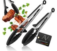 AVANA Pince de cuisine et gril, Pince de cuisine en acier inoxydable avec support intégré Pince de service en silicone Pince résistante à la chaleur Pince multi-usages pour cuisiner, servir, griller -