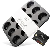 AVANA Plaque à muffins en acier au carbone pour 12 muffins Revêtement antiadhésif Moule à muffins Acier Plaque à cupcakes Moule à muffins Plaque à muffins Noir