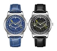 Avaner 2pcs Montre pour Homme-Mouvement Analogique à Quartz-Montre Bracelet Cuir PU pour Homme-Cadran étoile Galaxie-avec Sac Cadeau-Bleu+Noir
