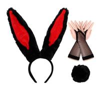 Avaner Ensemble d'Accessoires Femme Déguisement de Lapin: Serre-Tête Oreilles de Lapin,Gants en Maille,Queue de Lapin pour Pâques Halloween Costume Fête Carnaval