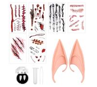 Avaner Kit Halloween Vampire : Dents Pointues, Oreilles d'Elfe & Tatouages Cicatrices - Accessoires Cosplay Effrayants pour Fête Déguisée