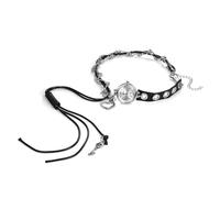 Avaner Montre Femme avec Collier Gothique: Montre à Pendentif en Acier Inoxydable PU Noir Mouvement à Quartz analogique