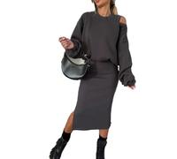 Avanise Ensemble pour Femme avec Sweat-Shirt à épaules Inclinées Et Robe sans Manches, Robe Débardeur à épaules Dénudées pour Femme, Hauts à Manches Longues à Ourlet Fendu Asymétrique (Gris,L)