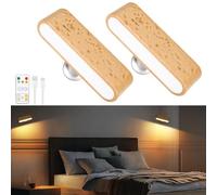 AVANLO Applique murale LED sans prise de courant à intensité variable avec télécommande, 3 couleurs, rotation à 360°, lampe murale magnétique pour chambre à coucher, salon (2 x bois de hêtre)