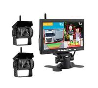 Avant/Arrière Caméra De Recul Moniteur AHD sans Fil 7 Pouces, avec Alarme d'angle Mort BSD, Caméra Stationnement À Vision Nocturne IR pour Camions, Camping-Car, Remorque(with 2 Camera)