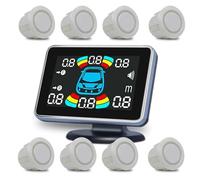 Avant Arrière PDC Sensor 8 Capteur De Stationnement Voiture Automobile Radar De Recul Électronique Détecteur Automatique Arrière Kit D'assistance De Recul Buzzer Parking Radar D'Alerte(Blanc)