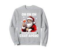 Avant Les Cadeaux C'est Apéro Noël Homme Père Noel Sweatshirt, Unisexe pour Adultes, Gris Chiné, S