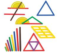 AVANTAGE D'APPRENTISSAGE Ensemble de base GeoStix - 80 b tons de construction - 24 cartes d'activit s - 2 rapporteurs - Construisez des formes 2D