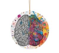 Avantage de Noël rond imprimé cerveau gauche et droit 8 cm, pendentif de Noël en aluminium à suspendre pour sapin de Noël, décoration d'intérieur et d'extérieur