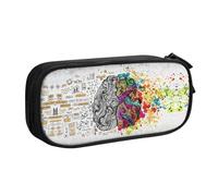 Avantage du cerveau gauche et droit - Grande capacité - Trousse à crayons double couche personnalisable en tissu polyester imprimé - Pour l'école, le bureau, les voyages, Noir , Taille unique